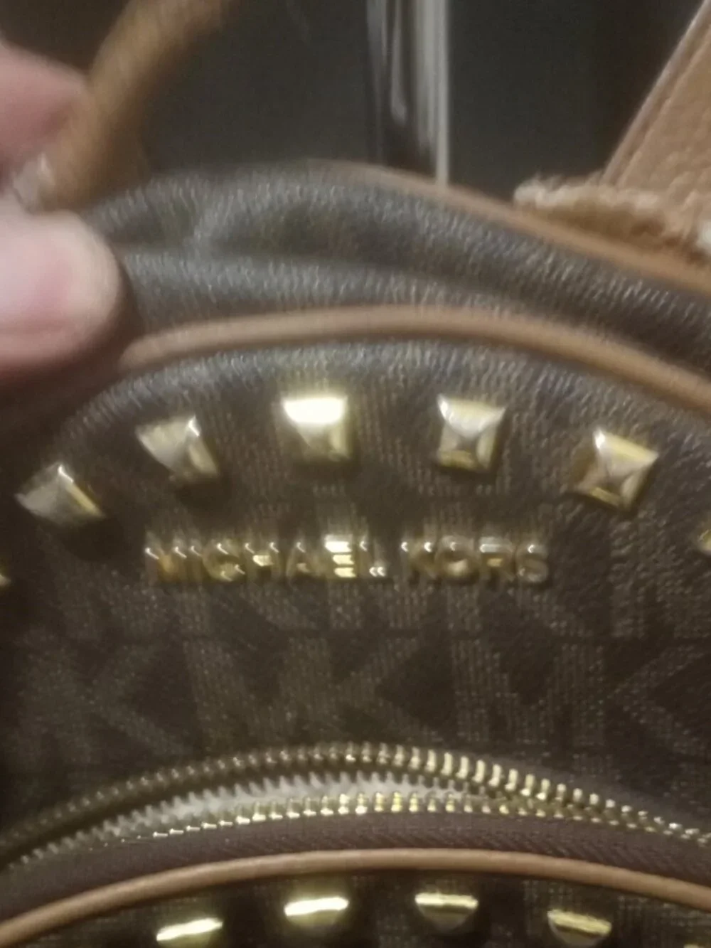 MICHAEL KORS Abbey Brown Pebbled Leather Gold Tone Studs Backpack - Picture 5 of 15